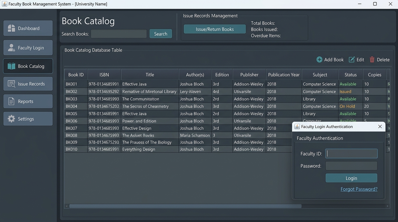 Faculty Book Management System Desktop GUI Interface